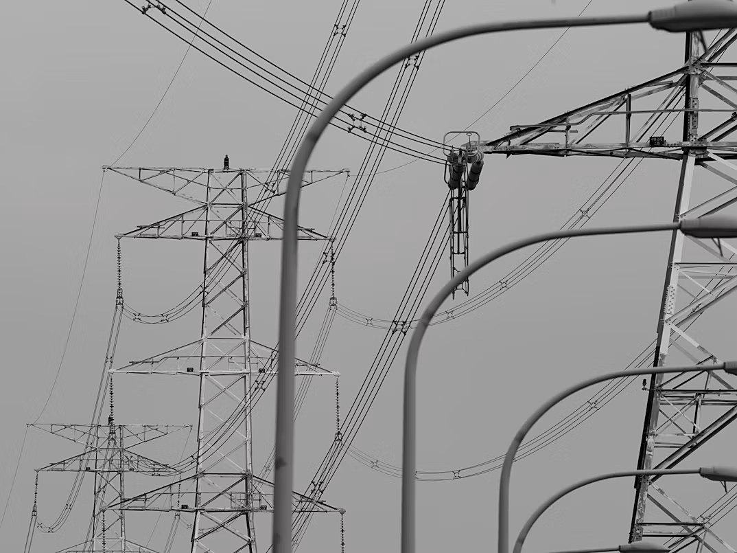 Transmission line corridor stretching into the distance