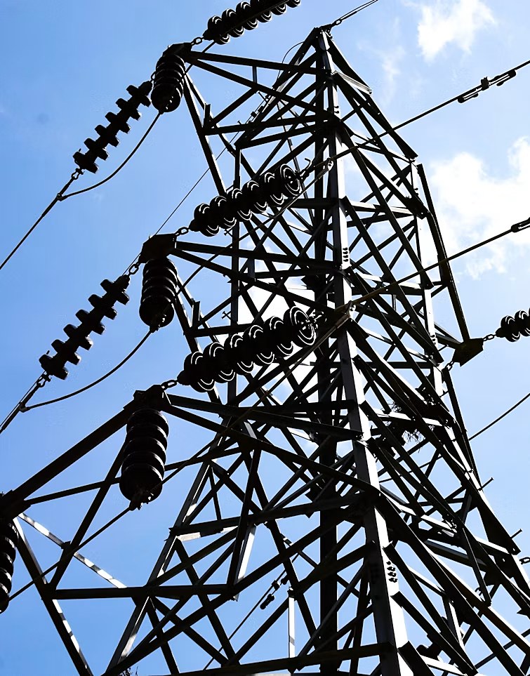 Insulator strings on a transmission tower